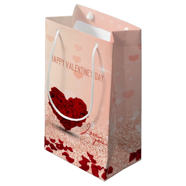 Valentindagen Ro Heart Bouquet Small Gift Bag (Framsidan Vinklad)