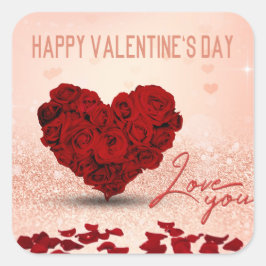 Valentindagen Ro Heart Bouquet - Sticker Fyrkantigt Klistermärke