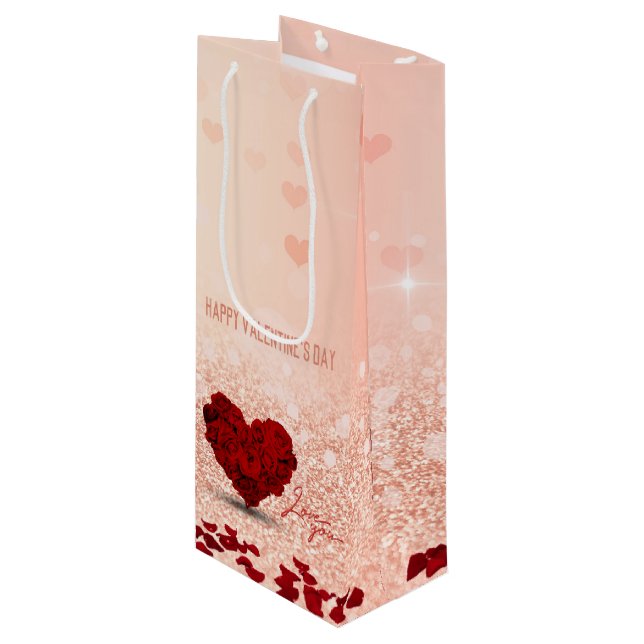 Valentindagen Ro Heart Bouquet - Vin Gift Bag (Framsidan Vinklad)