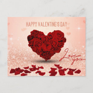 Valentindagen Ro Heart Bouquet - vykort