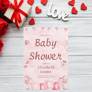 Valentindagen Rosa Flicka Shower Inbjudningar
