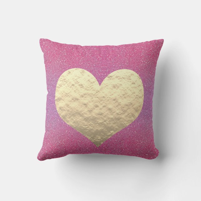 Valentindagen Rosa Glitter Golden Heart Cute Gif Kudde (Baksida)