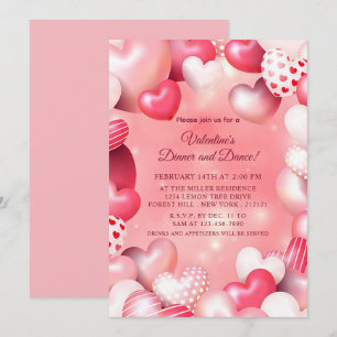 Valentindagen Rosa Heart Ballon Inbjudningar