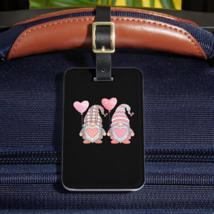 Valentindagen Rosa Heart Couple Gnome Balloons Bagagebricka