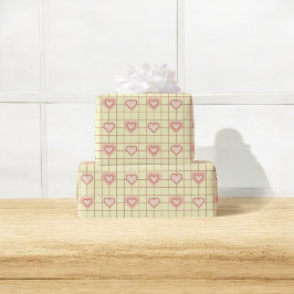 Valentindagen Rosa Heart Cream Checkered Mönster Presentpapper