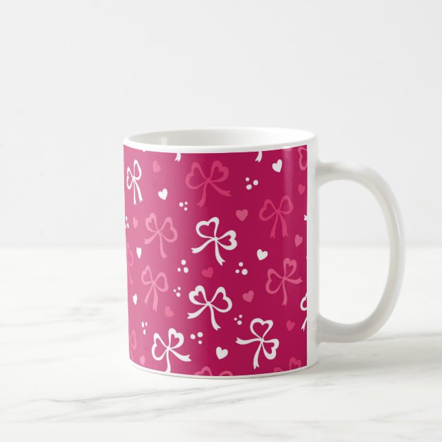 Valentindagen Rosa Red Rosett band Hearts Mönster Kaffemugg (Höger)