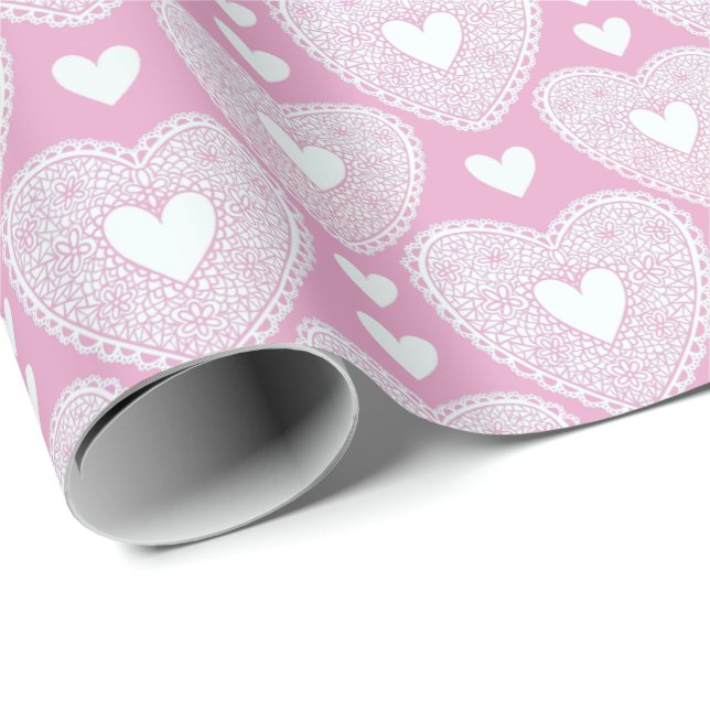 Valentindagen Rosa Snöre Heart Mönster Presentpapper (Rullad Hörn)