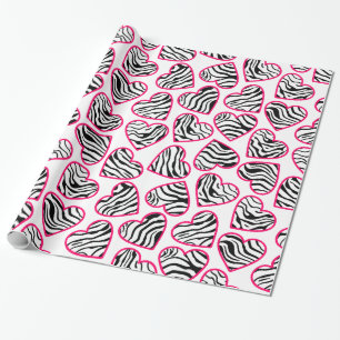 Valentindagen Rosa White Zebra Hearts Mönster Presentpapper