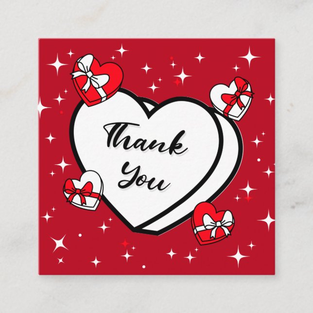 Valentindagen Tack Red Toppen Sparkly Kärlek Fyrkantigt Visitkort (Framsida)