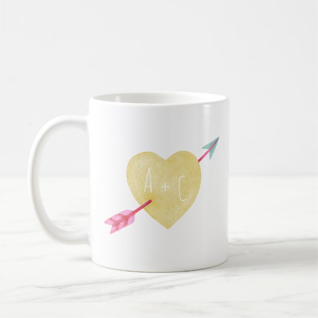 Valentindagen Watercolor Heart Arrow Kärlek Mugg (Vänster)