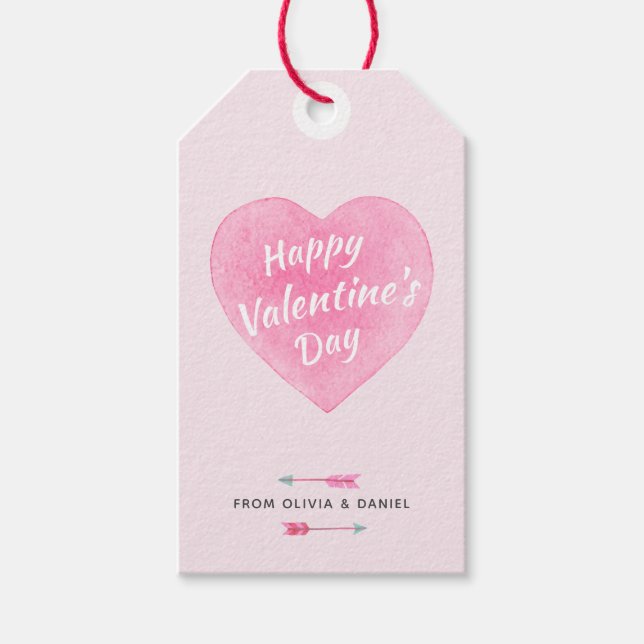 Valentindagen Watercolor Heart Gift-Märkre Presentetikett (Framsidan)