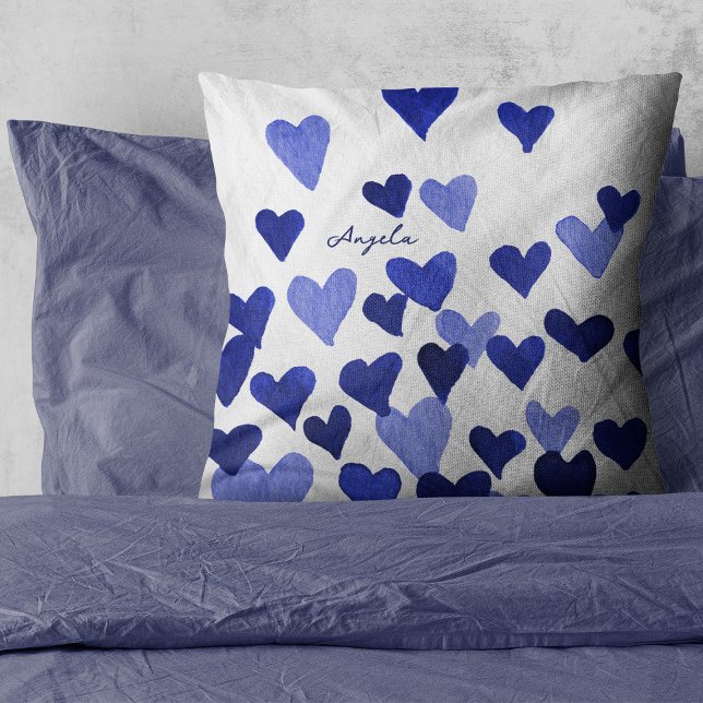 Valentindagen Watercolor Hearts Namn Kudde (Skapare uppladdad)