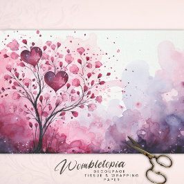 Valentindagen Watercolor Rosa Lila Heart Träd