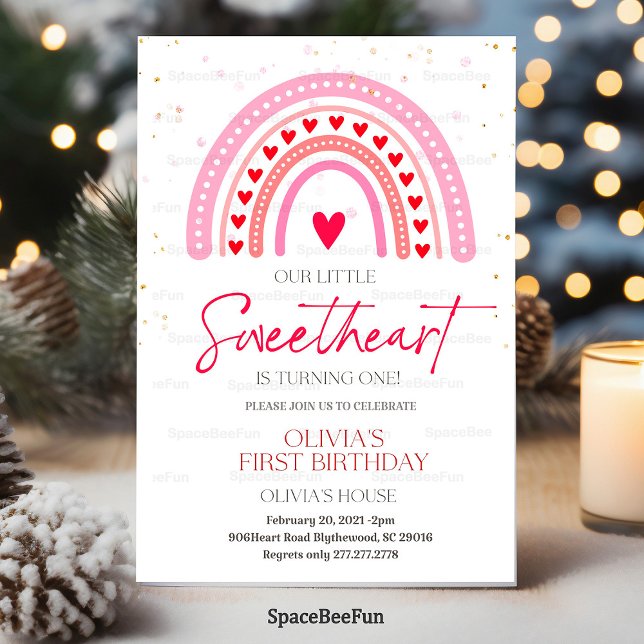 Valentine 1:a födelsedagsinbjudan Valentine Party Inbjudningar (Valentine's day,1st Birthday,Invitation,Valentine Party,Invite Sweetheart,First Birthday,Red Heart p)