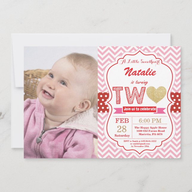 Valentine 2:a Födelsedag Lilla Sötnos Inbjudningar (Framsida)