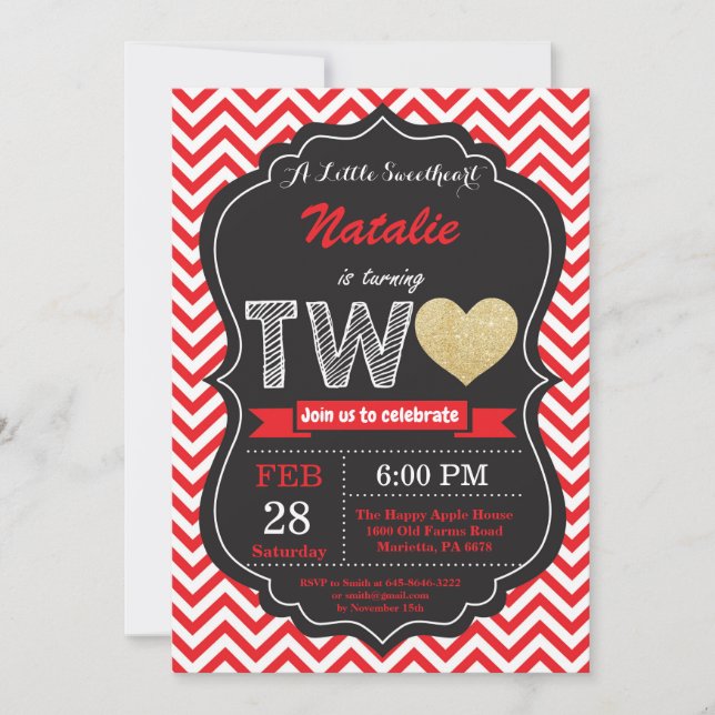 Valentine 2nd Birthday Little Inbjudningar (Framsida)