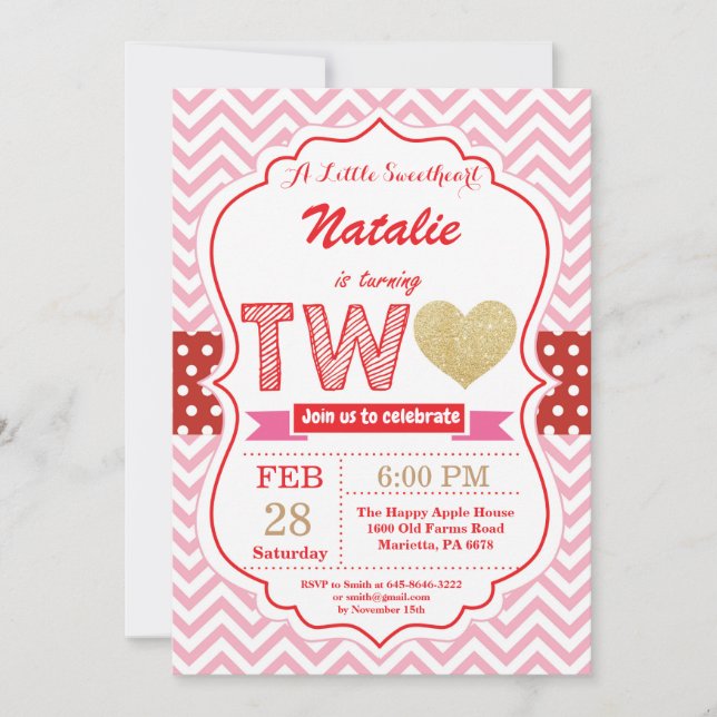 Valentine 2nd Birthday Little Inbjudningar (Framsida)
