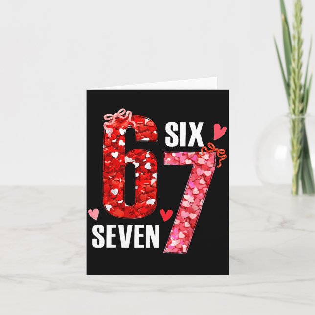 Valentine 67 Sex Sju Rosa Hjärtan Båge Alla Hjärta Kort (Framsida)