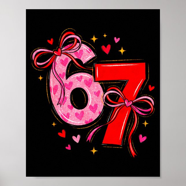 Valentine 67 Six Seven Hjärtan Kokett Båge Valenti Poster (Framsidan)