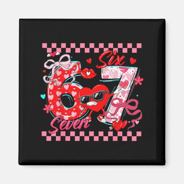 Valentine 67 Six Seven Meme Dabbing Hjärtan Matcha Magnet (Framsidan)