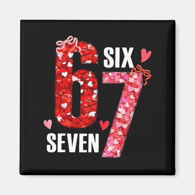 Valentine 67 Six Seven Rose Hearts Bow Valentine’s Magnet (Framsidan)