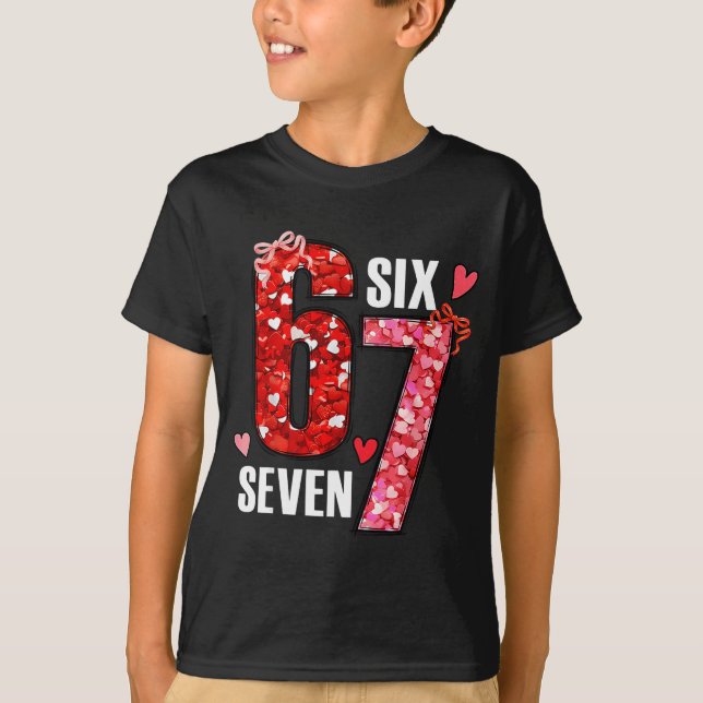 Valentine 67 Six Seven Rose Hearts Bow Valentine’s T Shirt (Framsida)