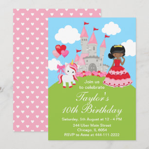 Valentine African American Princess Birthday Inbjudningar
