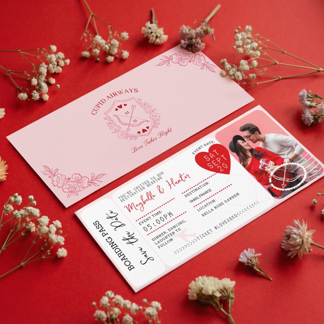 Valentine Airplane Boarding Pass Save The Date Inbjudningar (Skapare uppladdad)