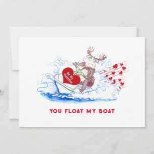 Valentine Älg på Jetski 5x7 Platt Semesternkort Julkort