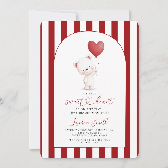 Valentine älskling Teddybjörn Bebis Shower Inbjudningar (Framsida)