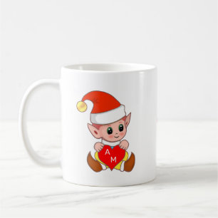 Valentine-älva med hjärta & monogram kaffemugg