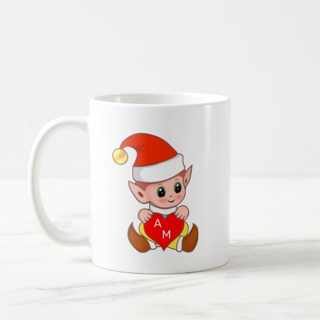 Valentine-älva med hjärta & monogram kaffemugg (Vänster)