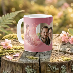Valentine-älva på rosa moln Fantasykonstfoto Kaffemugg