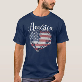 Valentine American Flagga Grungy Heart "America" T Shirt