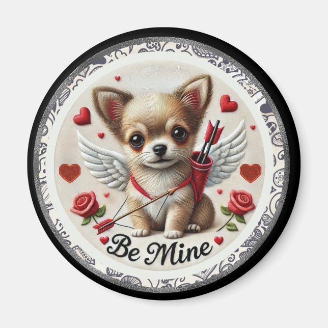 Valentine Angel Chihuahua Round Magnet - Var min (Framsidan)
