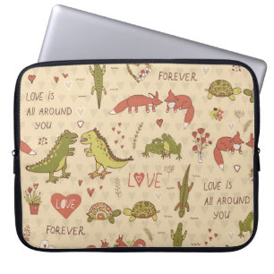 Valentine Animal Hand Drawn Print Laptop Fodral