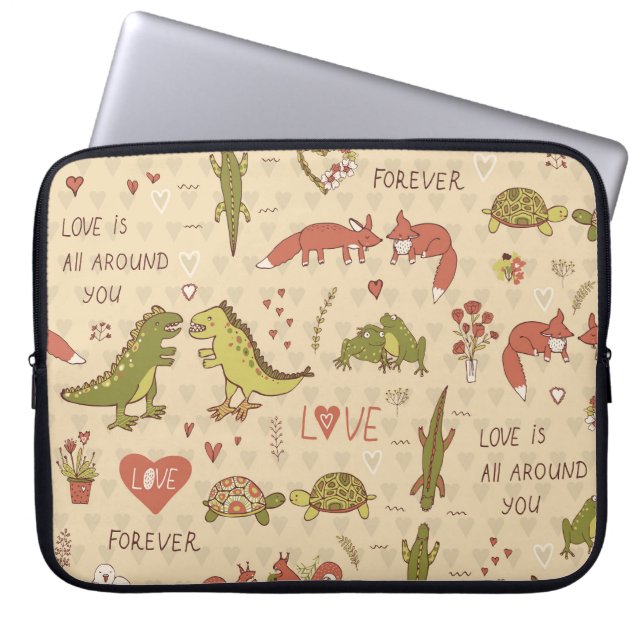 Valentine Animal Hand Drawn Print Laptop Fodral (Framsidan)