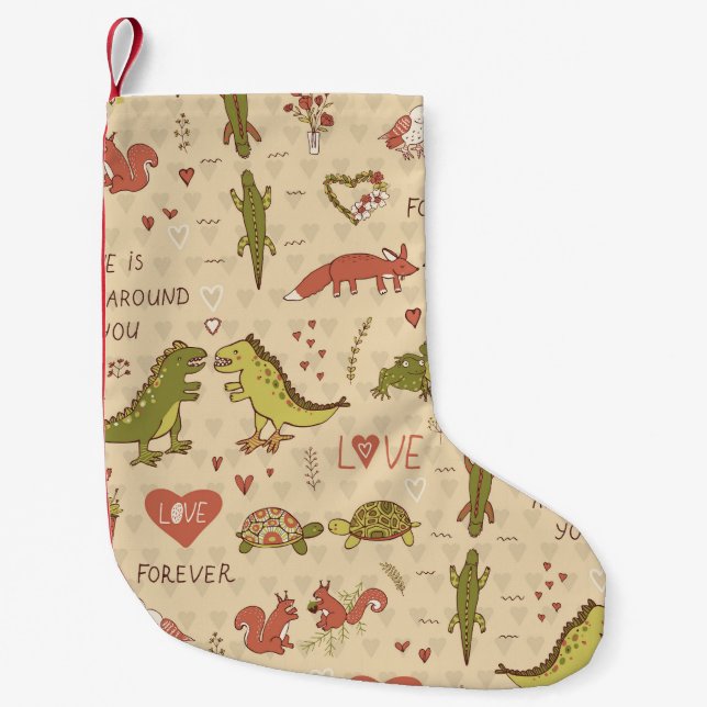 Valentine Animal Hand Drawn Print Liten Julstrumpa (Framsidan)