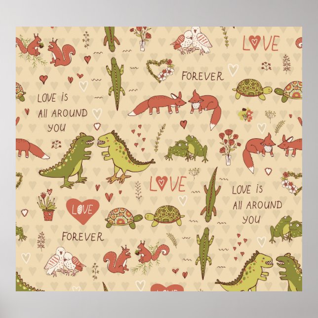 Valentine Animal Hand Drawn Print Poster (Framsidan)