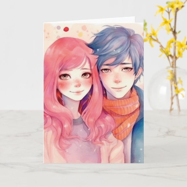 Valentine Anniury Cute Anime Manga Couple Card Kort (Gul blomma)