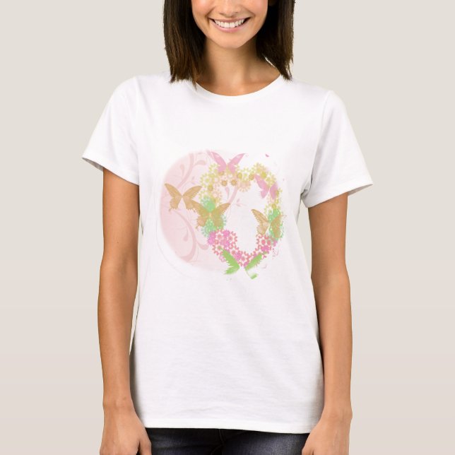Valentine Apparel med Flowers & Butterflies Tee Shirt (Framsida)