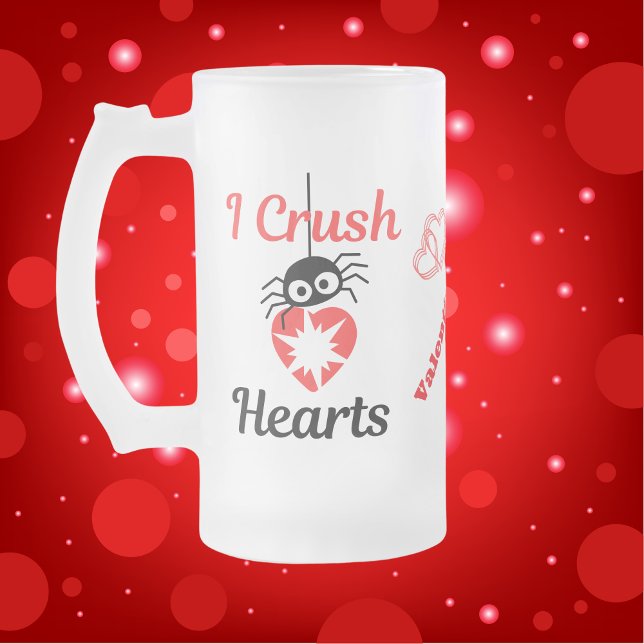 Valentine är jag Crush Hearts söta spindel | Frostat Ölglas (Skapare uppladdad)
