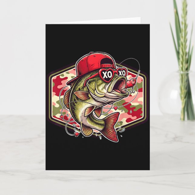 Valentine B Fiske Camo Fiskare Alla Hjärtans Dag  Kort (Framsida)