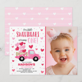 Valentine Baby 1st Birthday Rosa Red Lastbil Inbjudningar
