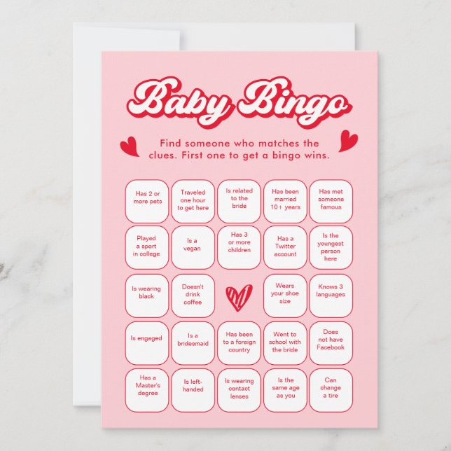 Valentine Baby Shower Baby Bingo Game Card Inbjudningar (Framsida)