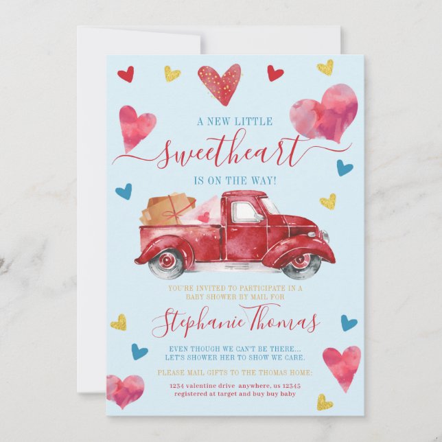 Valentine Baby Shower by Mail with Hearts Inbjudningar (Framsida)