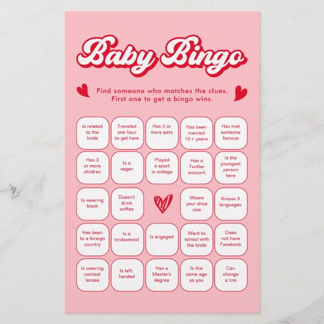 Valentine Baby Shower Find the Guest Bingo Game (Framsida)