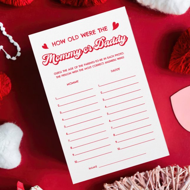 Valentine Baby Shower gissar Åge Mamma pappa Game (Skapare uppladdad)