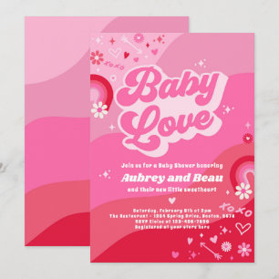 Valentine Baby Shower Groovy Baby Kärlek Baby Show Inbjudningar