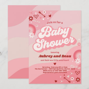 Valentine Baby Shower Groovy Baby Kärlek Baby Show Inbjudningar